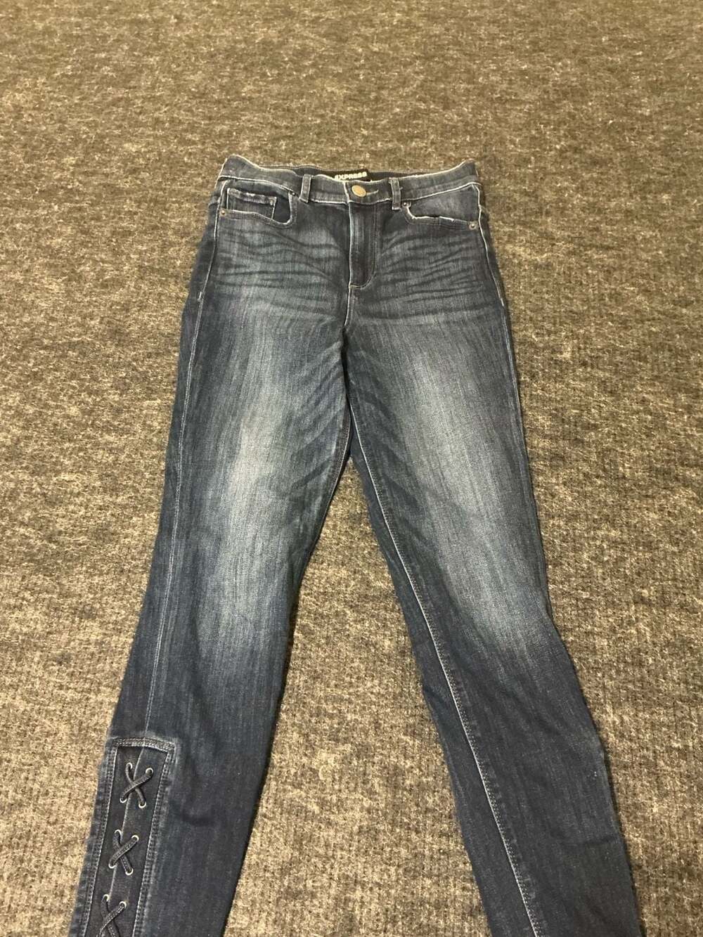 Express Super High Rise Ankle Legging Lace-Up Hem Jeans Womens Size 2R Blue